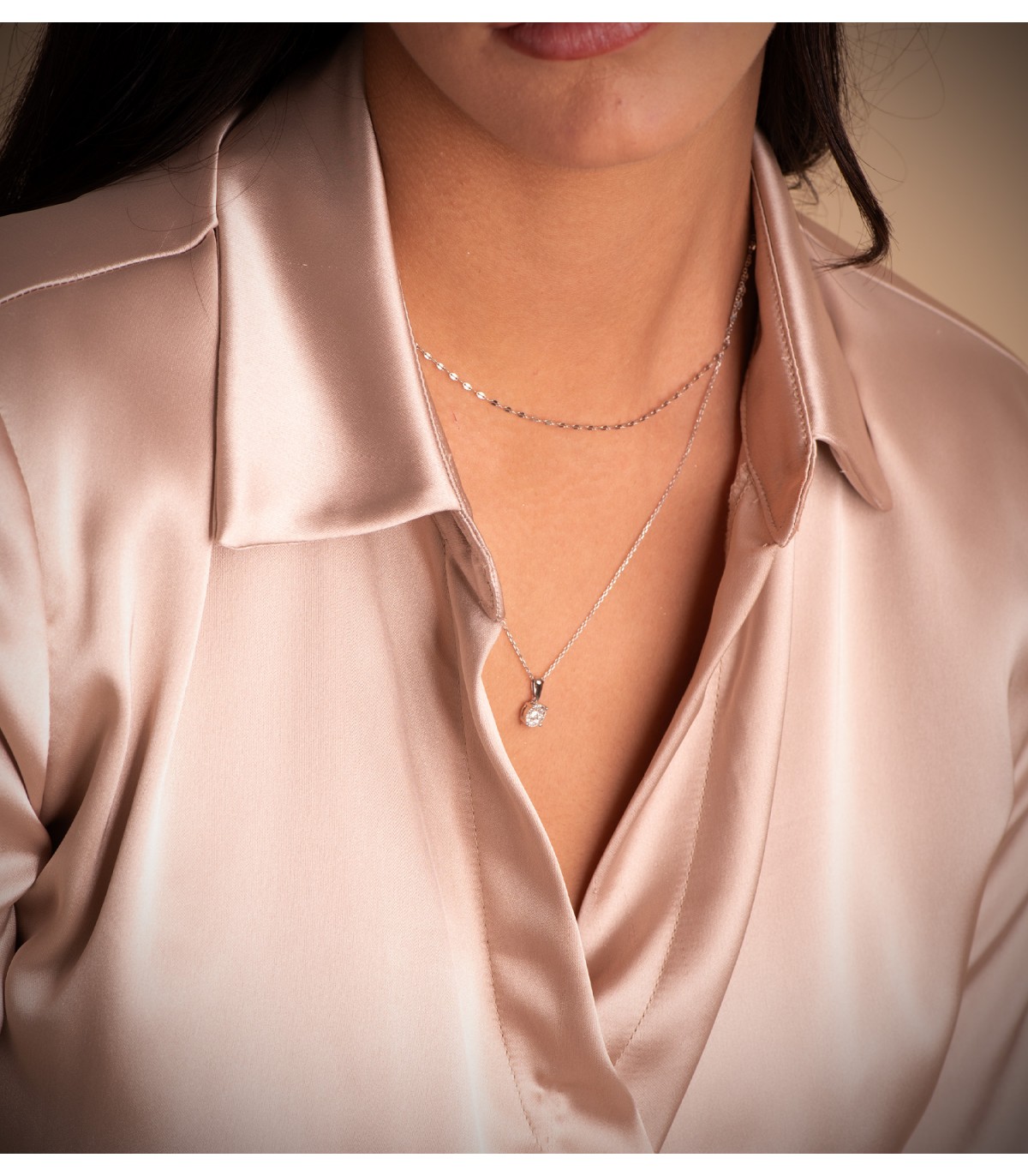 Chaîne pour femme maille forçat diamantée - Or blanc 750, longueur 50 cm - Chaînes en or en ligne.