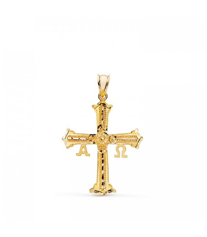 Colgante con Cruz de Covadonga Oro amarillo 18K 39mm - Joyas hombre y Mujer.
