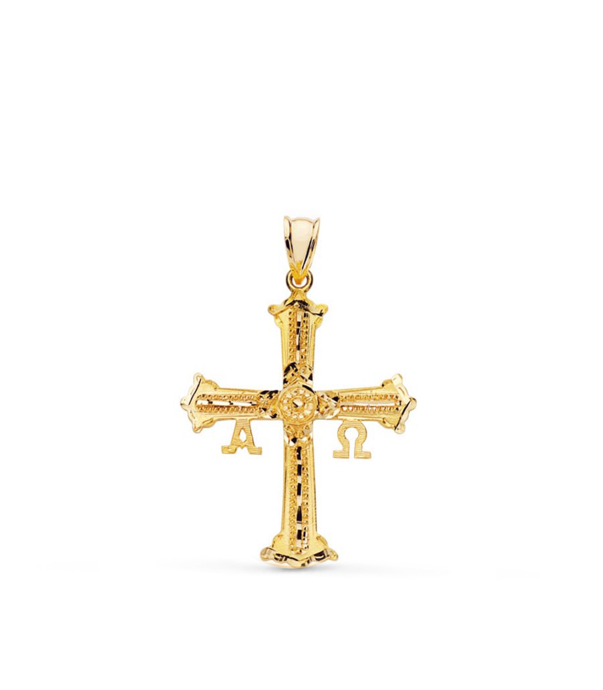 Colgante con Cruz de Covadonga Oro amarillo 18K 39mm - Joyas hombre y Mujer.