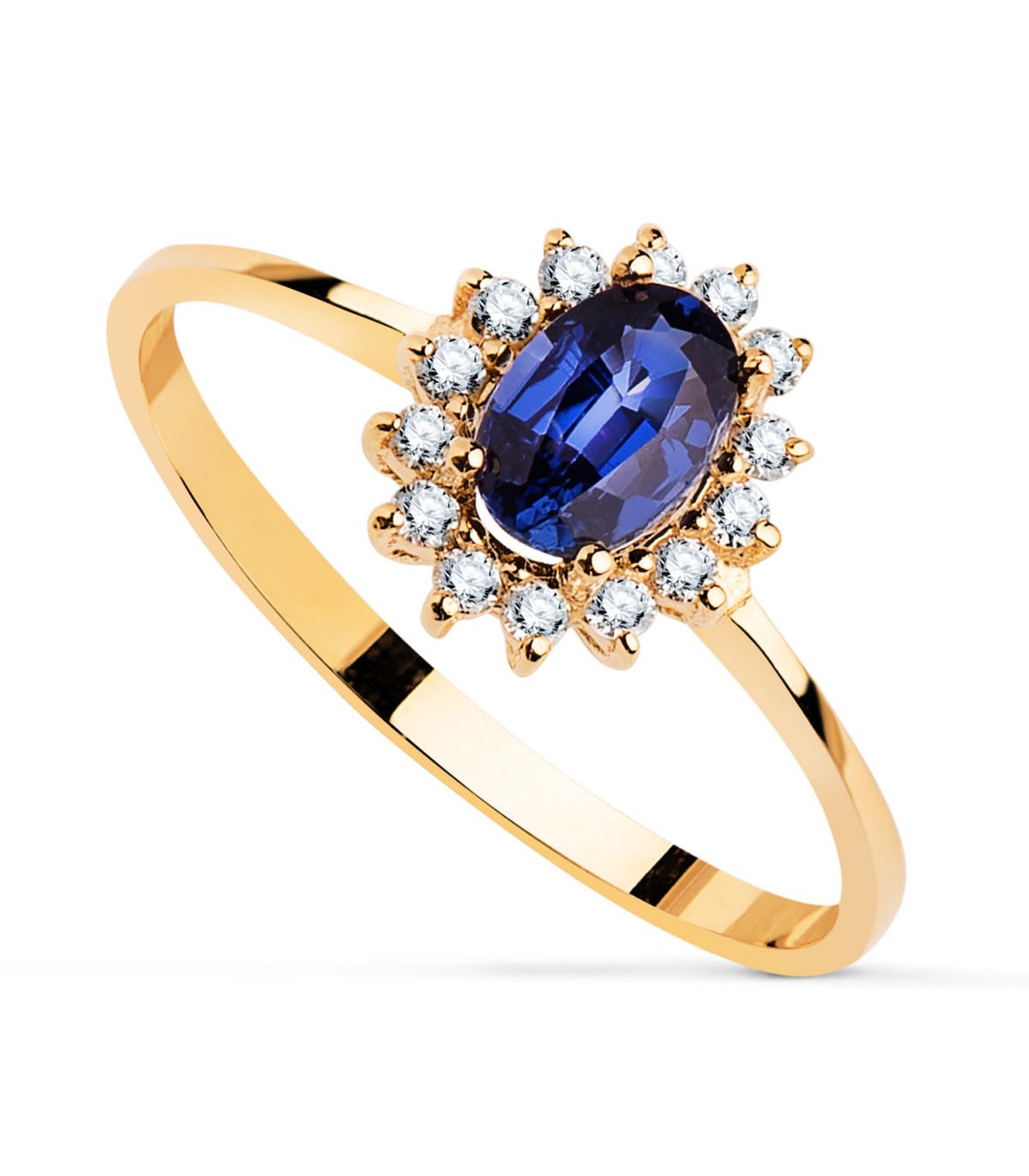 Anillo Jasmin Zafiro y Diamantes Oro Amarillo 18K. Anillo con piedras de la colección de compromiso y boda.