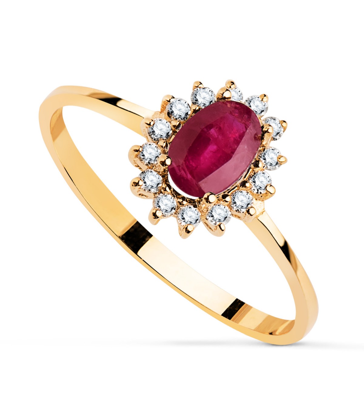 Anillo diamantes y piedra preciosa Rubí, Jasmin colección boda y compromiso.