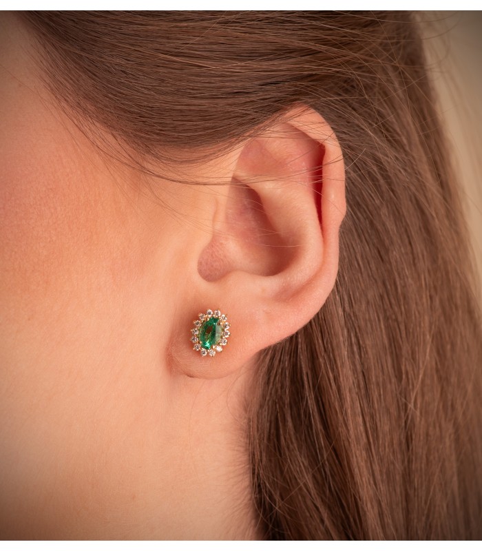 Pendientes Jasmin Esmeralda Oro Amarillo 18K. Pendientes novia de diamantes y piedras preciosas.