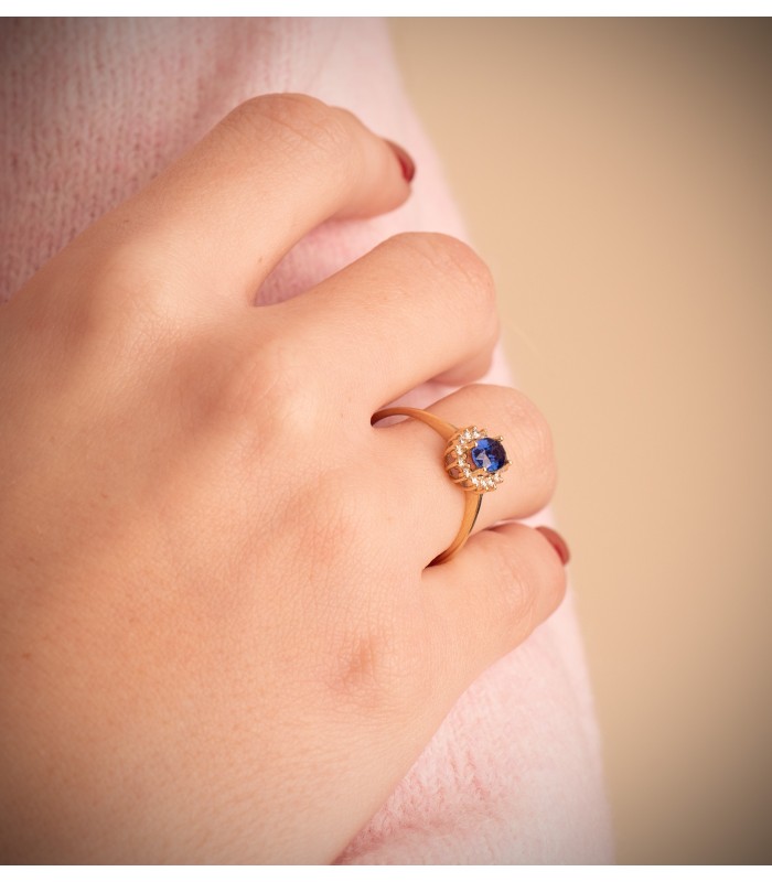 Bague Jasmin Saphir et Diamants Or jaune 18K. Bagues fiançailles pour femme