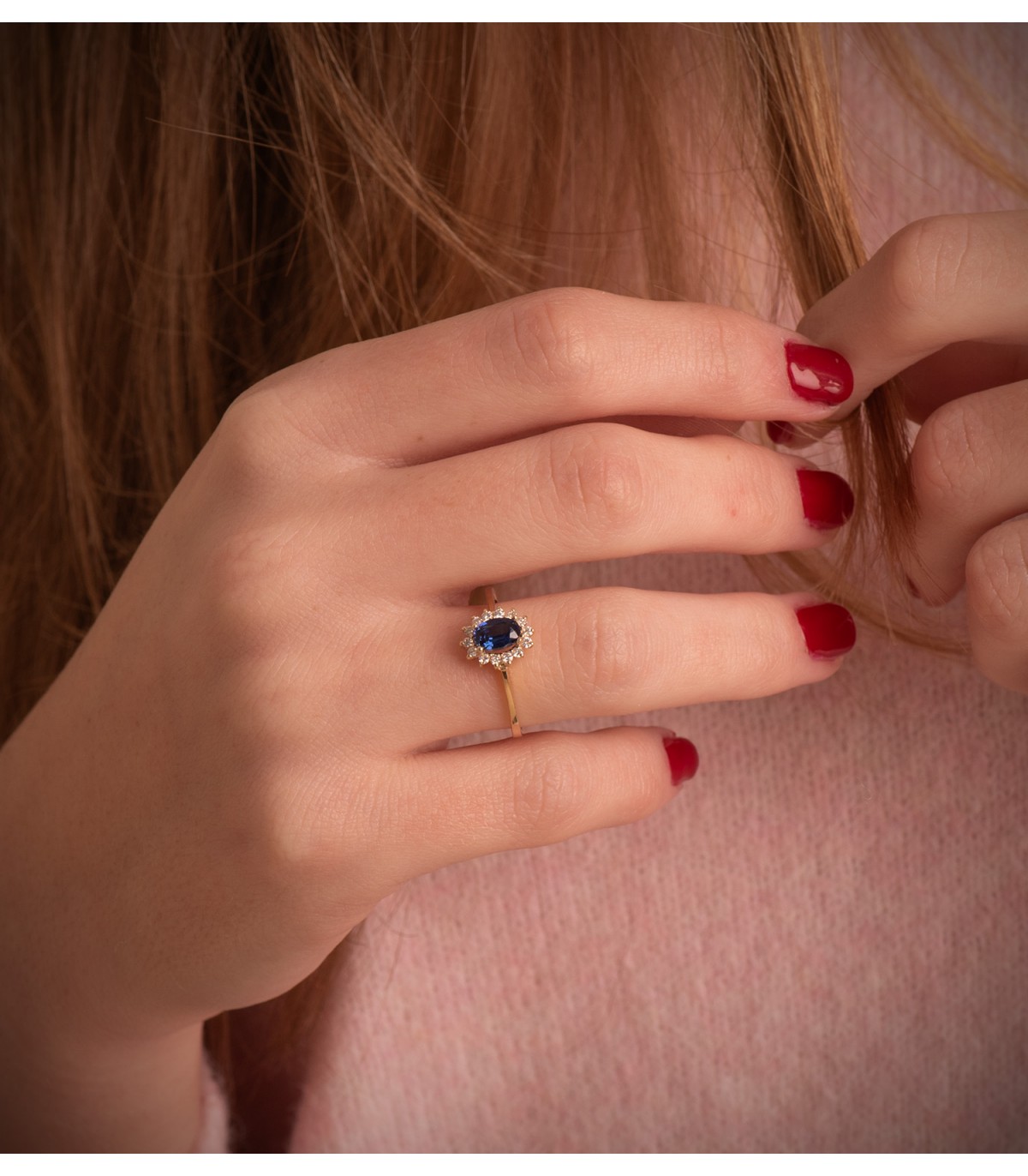 Bague Jasmin Saphir et Diamants Or jaune 18K. Bagues fiançailles pour femme