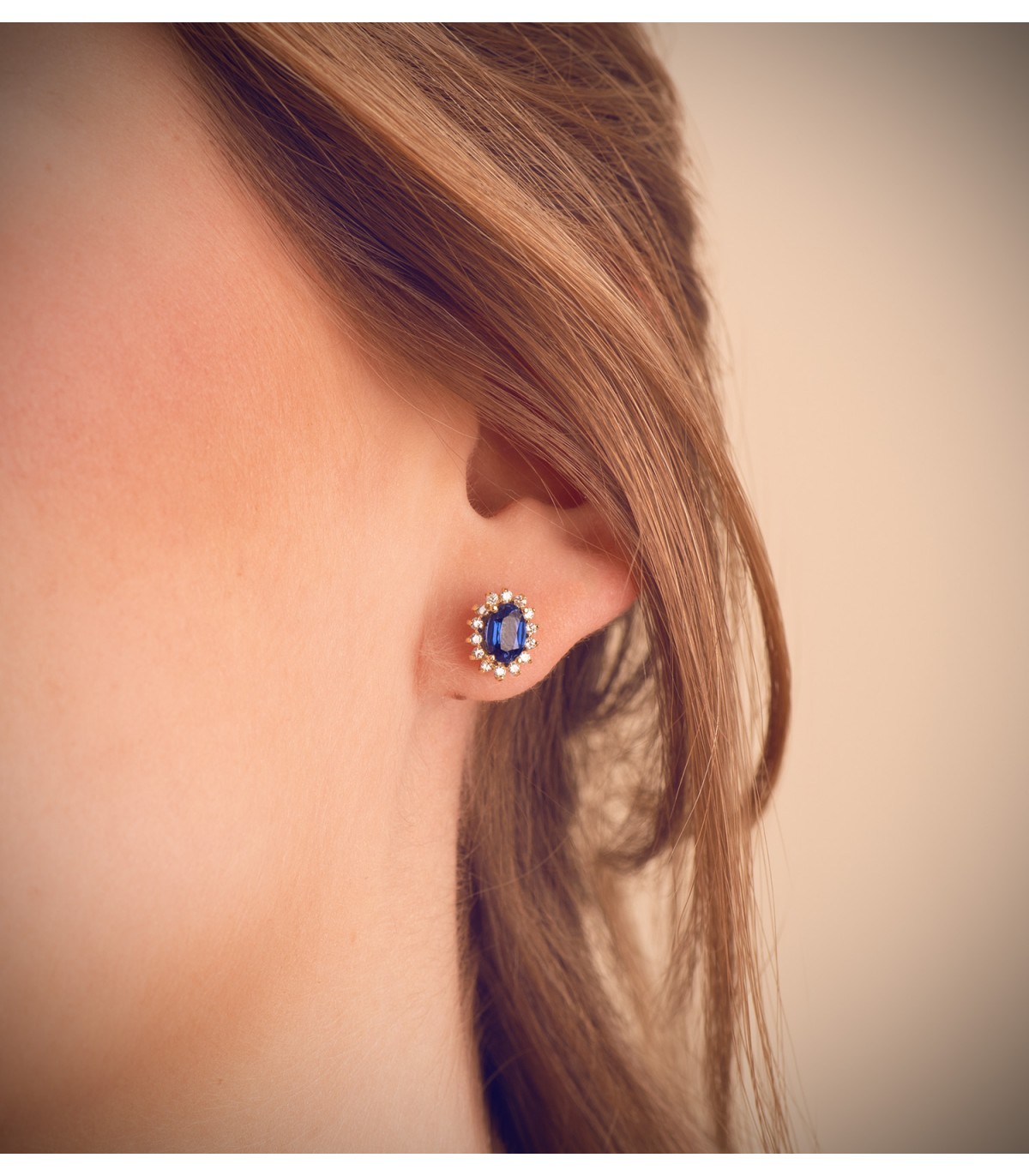 Diamant Ohrstecker Jasmin Saphir | 750 Gelbgold