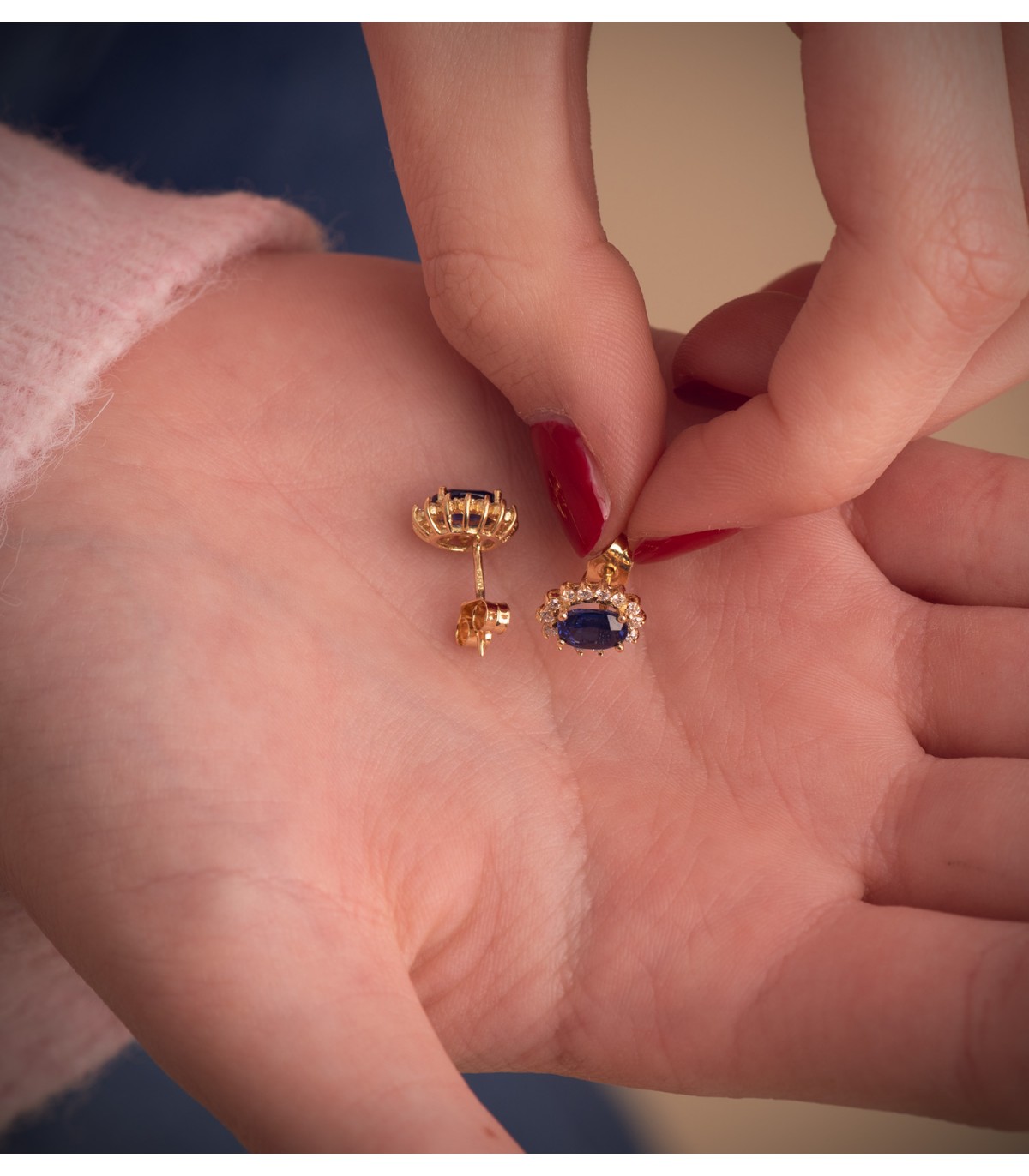 Diamant Ohrstecker Jasmin Saphir | 750 Gelbgold