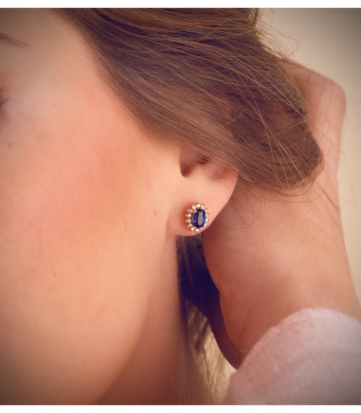 Diamant Ohrstecker Jasmin Saphir | 750 Gelbgold