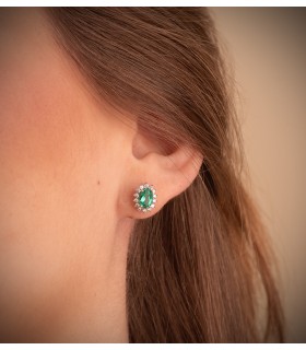 Pendientes Novia Jasmin Diamantes 0.28 Qtes. Oro 18 K Esmeralda 0.39 Q