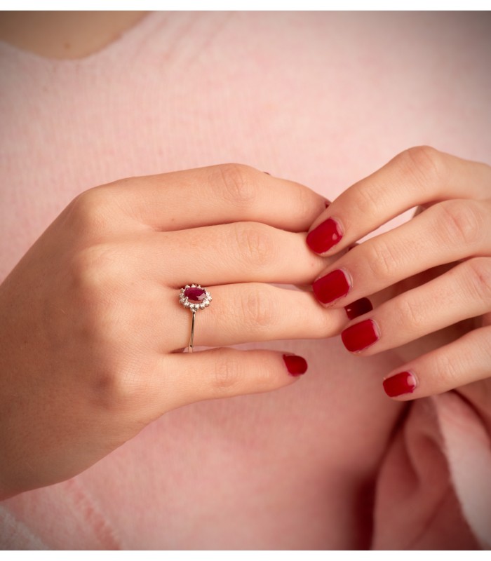 Diamantring mit Rubin Jasmin Weißgold 750