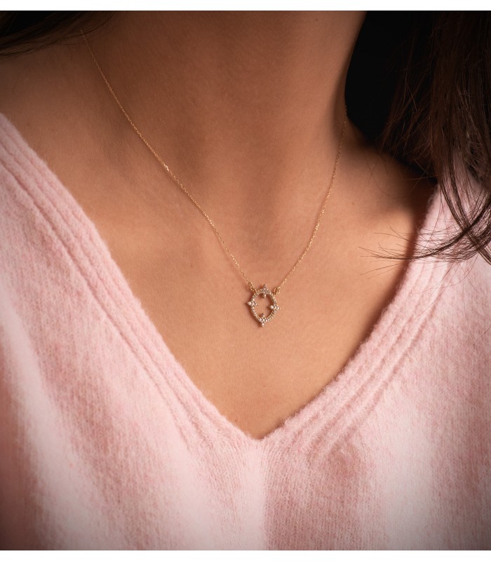 Collana in oro per donna, Gisli 18kt, girocollo con sole e catenina, pietre zirconi.