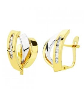 Orecchini fascia da donna in oro bicolore 18 kt, chiusura scatto.