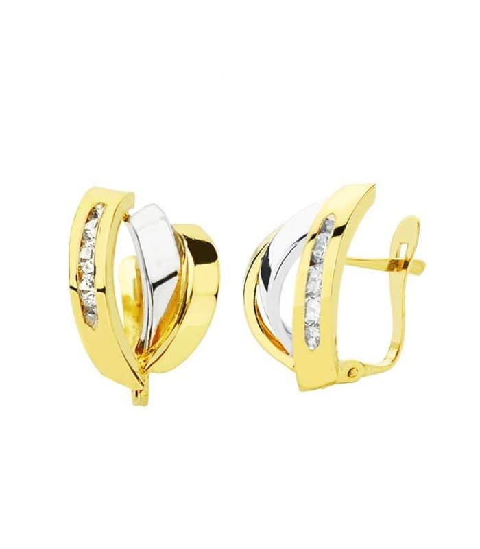 Orecchini fascia da donna in oro bicolore 18 kt, chiusura scatto.