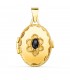 Colgante portafotos - Guardapelo relicario - Modelo Dolores 23 mm en oro 18 kilates y piedra azul.