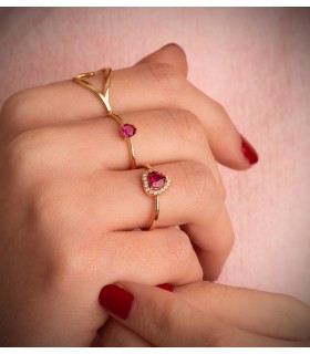 Bagues femme, modèle Bague Dafne Cœur rouge pavé Or 750