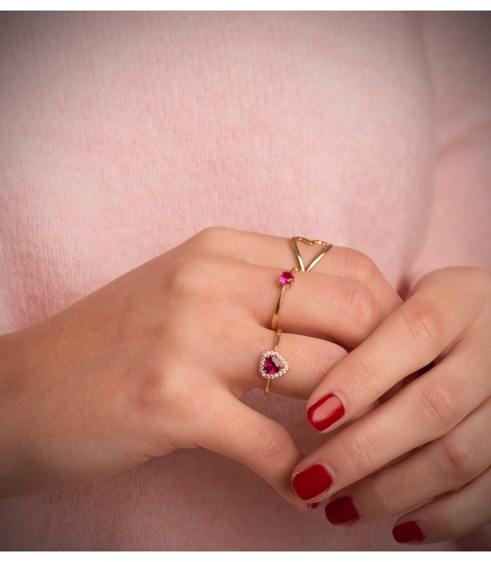 Bagues femme, modèle Bague Dafne Cœur rouge pavé Or 750