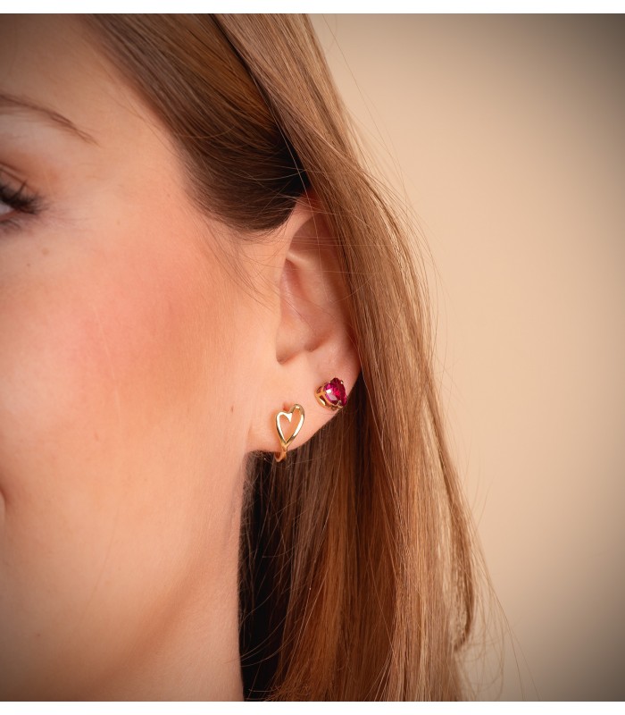 Pendientes de aro abierto con motivo de corazón calado, acabado pulido, 14 x 6 mm - Joyas Mujer Alda
