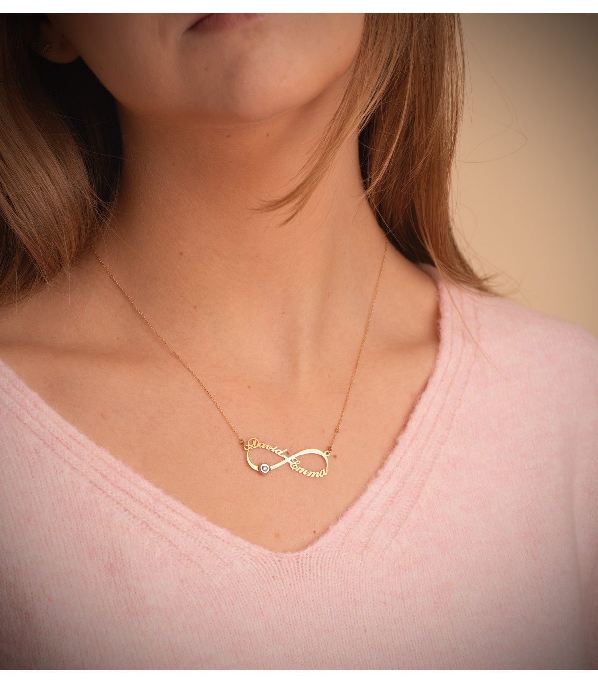 Personalisierte Halskette mit Namen, Unendlichkeit, 18 Karat Gold