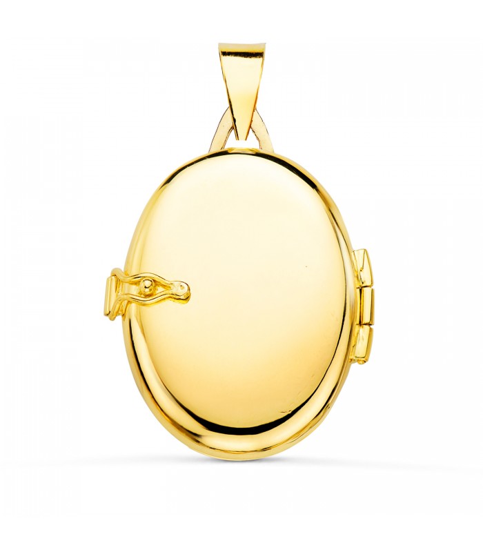 Fotoanhänger – Reliquien Medaillon – Modell Dolores 26 mm, 18 Karat Gelbgold und Stein blau.