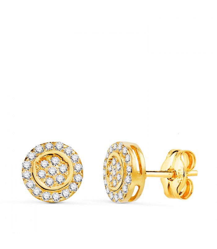 Boucles d'oreilles motif round, pour enfant Piedad, en Or jaune 18K et Oxyde de zirconium