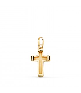 Croci in oro 18 kt per battesimi e comunioni - Ciondolo croce  forma rettangolare, matte e lucida 15 mm