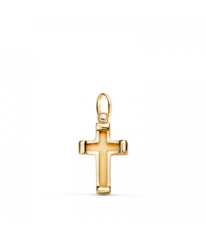 Pendentif avec croix simple - Or jaune 18 carats mat et brillant 15 mm
