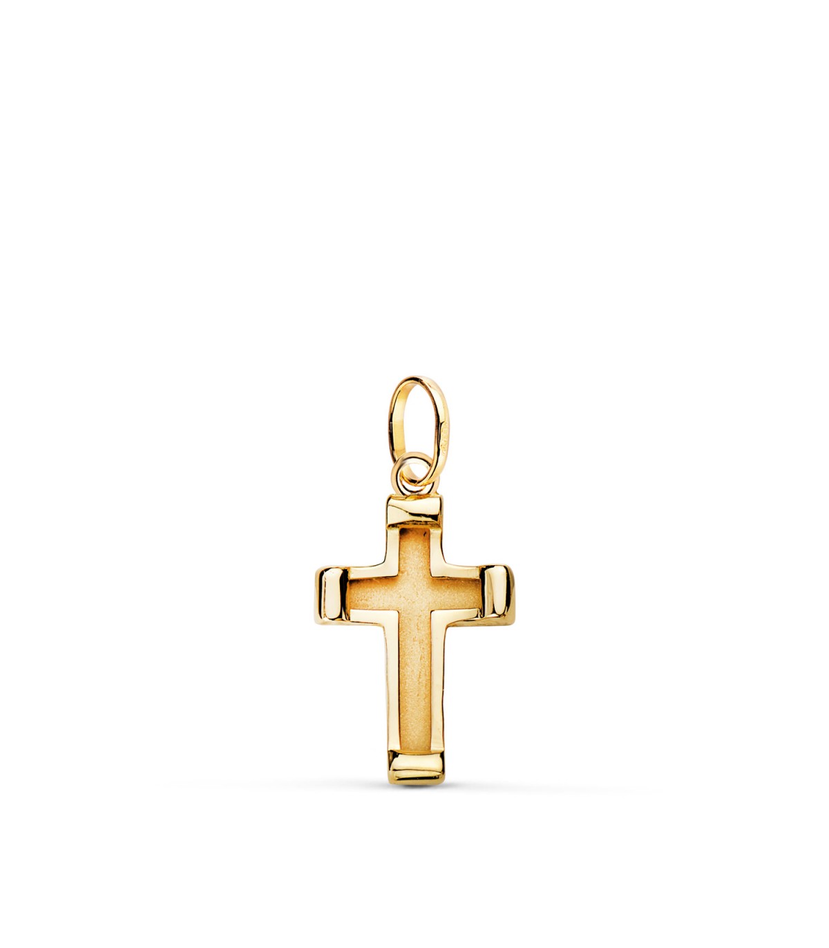 Colgante con cruz sin cristo - Oro amarillo 18 Kilates Mate y Brillo 15 mm