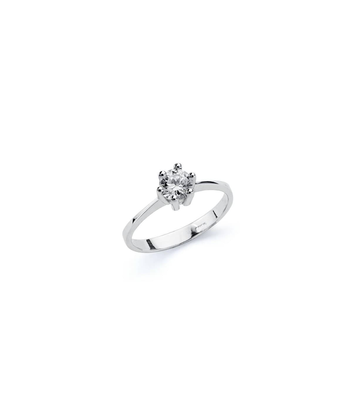 Anello Solitario Salvatore oro bianco 18 Kt, anello di fidanzamento con pietra 6 griffe