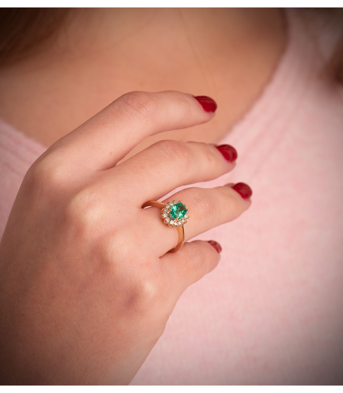 Smaragd Ring mit Diamanten Sybil 750 Gelbgold