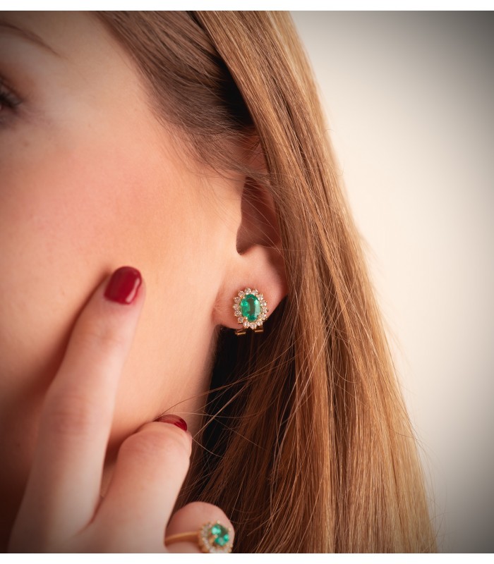 Boucles d'oreilles Sybil Or Jaune 18K Émeraude et Diamants | bijouterie femme