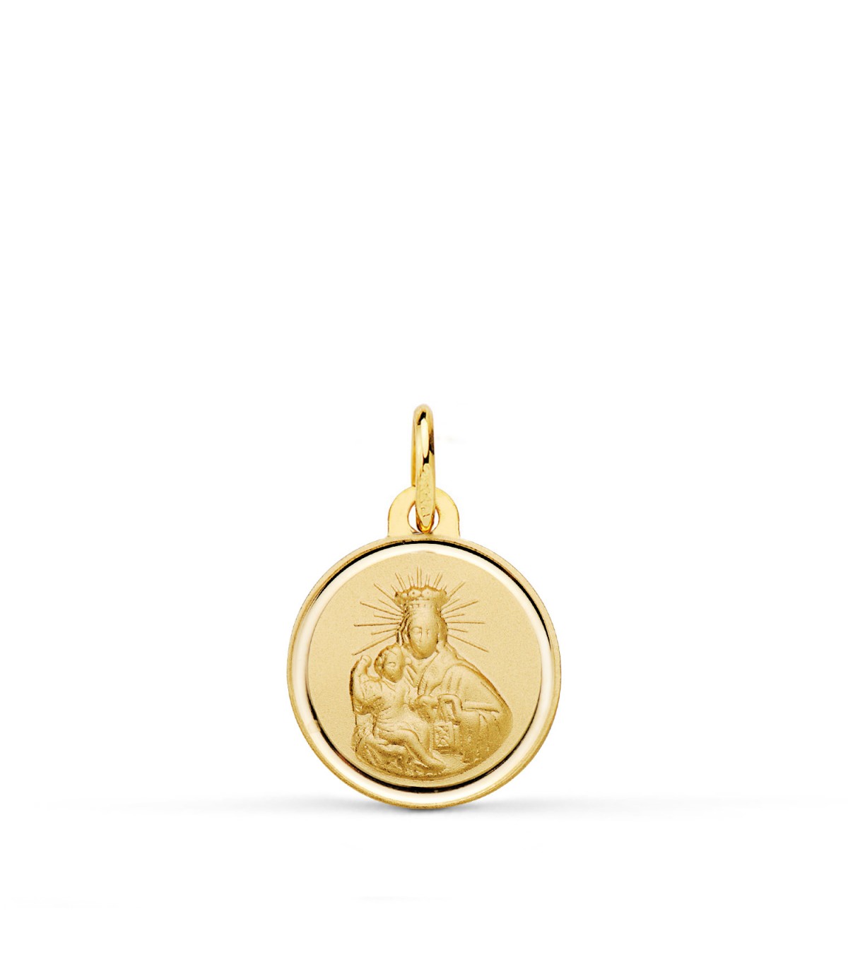 Medalla de la Virgen del Carmen en oro 18 kilates y borde Bisel 14mm, espalda lisa