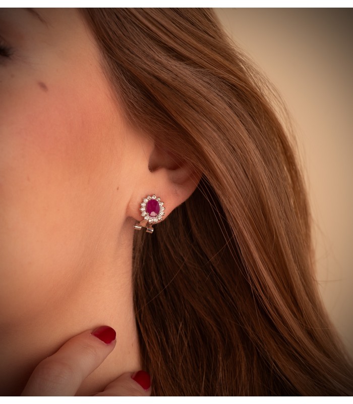 Orecchini Sybil oro bianco 18kt rubino e diamanti