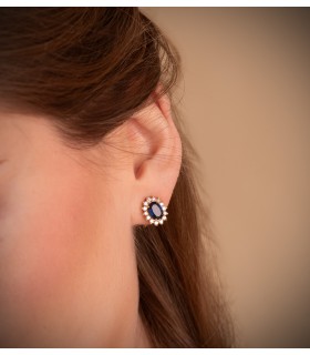 Boucles d'oreilles Sybil Or jaune 18K Diamants et Saphir. Boucles d'oreilles pour femme.