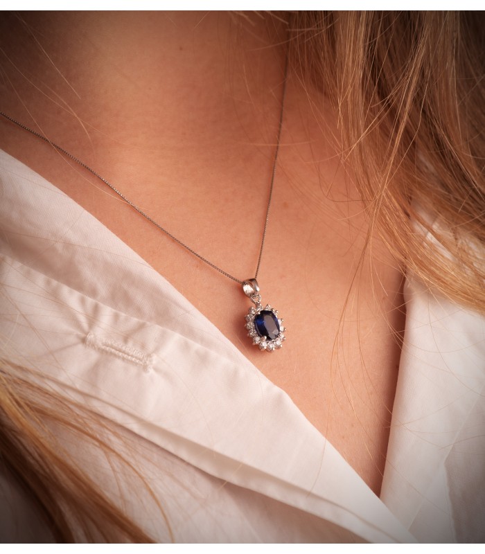 Anhänger Saphir & Diamant Sybil 750 Weißgold