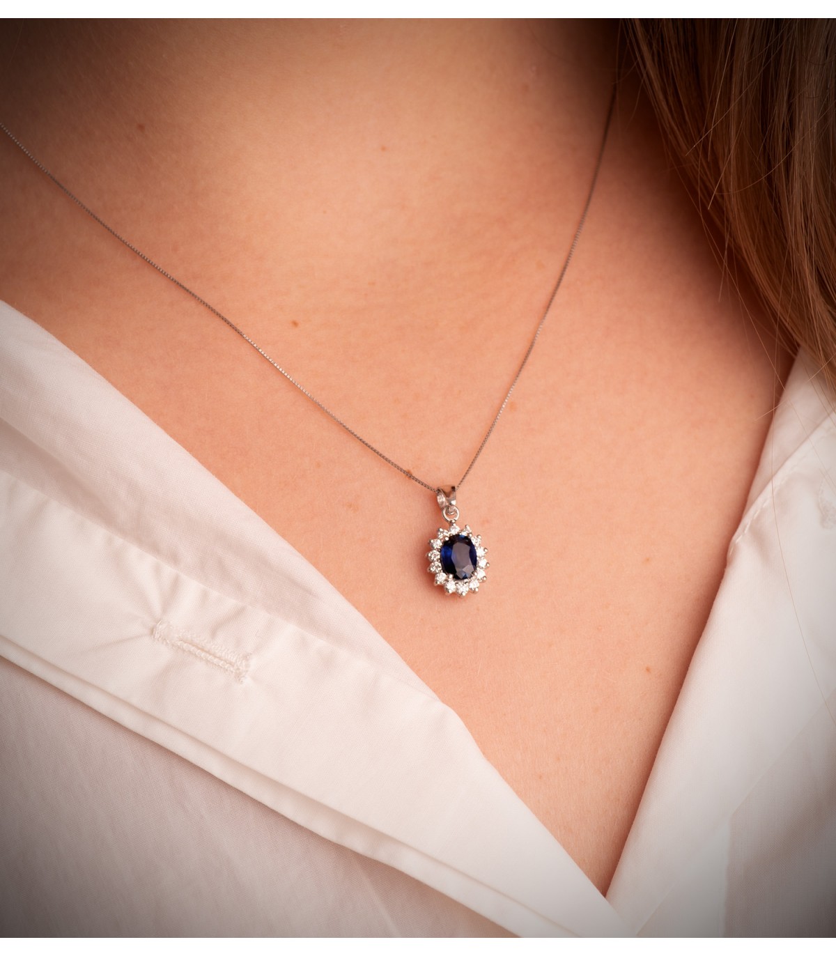 Anhänger Saphir & Diamant Sybil 750 Weißgold