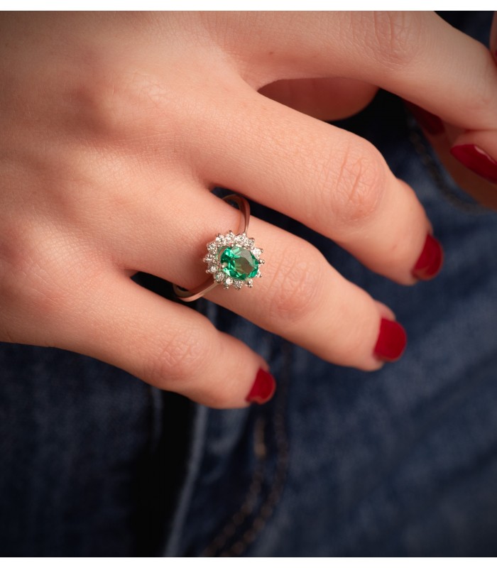 Anello Sybil Oro bianco 18kt Smeraldo e diamanti