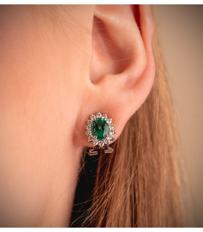 Ohrringe Smaragd Rubin und Diamant 750 Weißgold