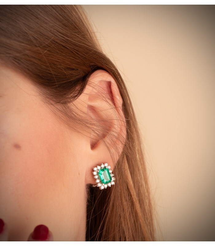Pendientes Carrie Oro 18K Esmeralda y Diamantes