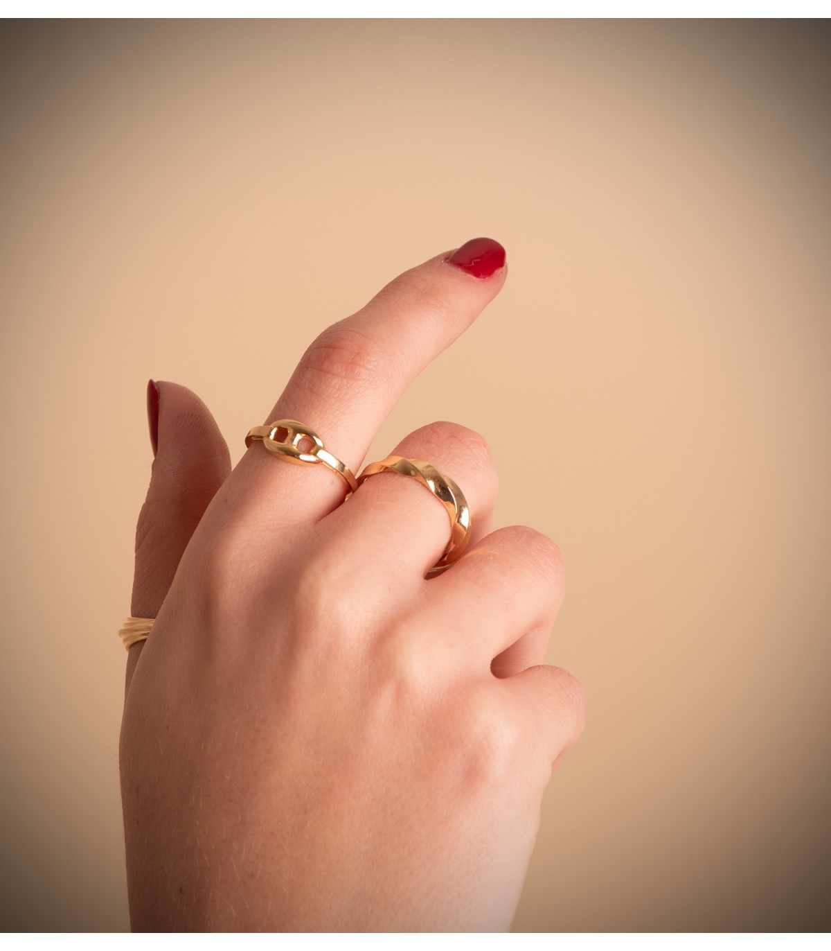 Bague en or avec motif maille Grain de café 18K, bague jonc pour femme