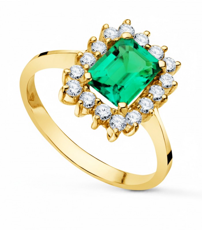 Anillo de oro con esmeralda y diamantes. | Anillos de compromiso con esmeraldas.