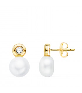 Orecchini design “Toi e Moi”, con perle e punto luce da 4 mm - Dawa oro giallo 750