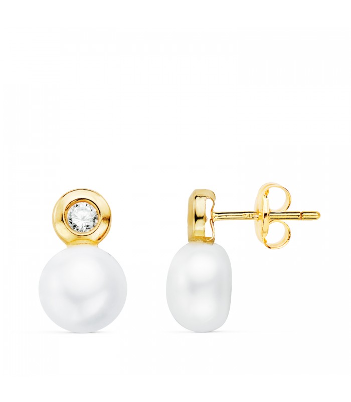 Orecchini design “Toi e Moi”, con perle e punto luce da 4 mm - Dawa oro giallo 750
