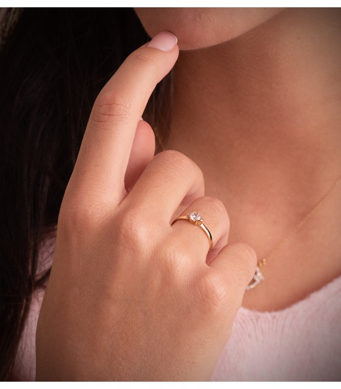 Bague fiançailles solitaire avec zircone, modèle Neptune or jaune 750