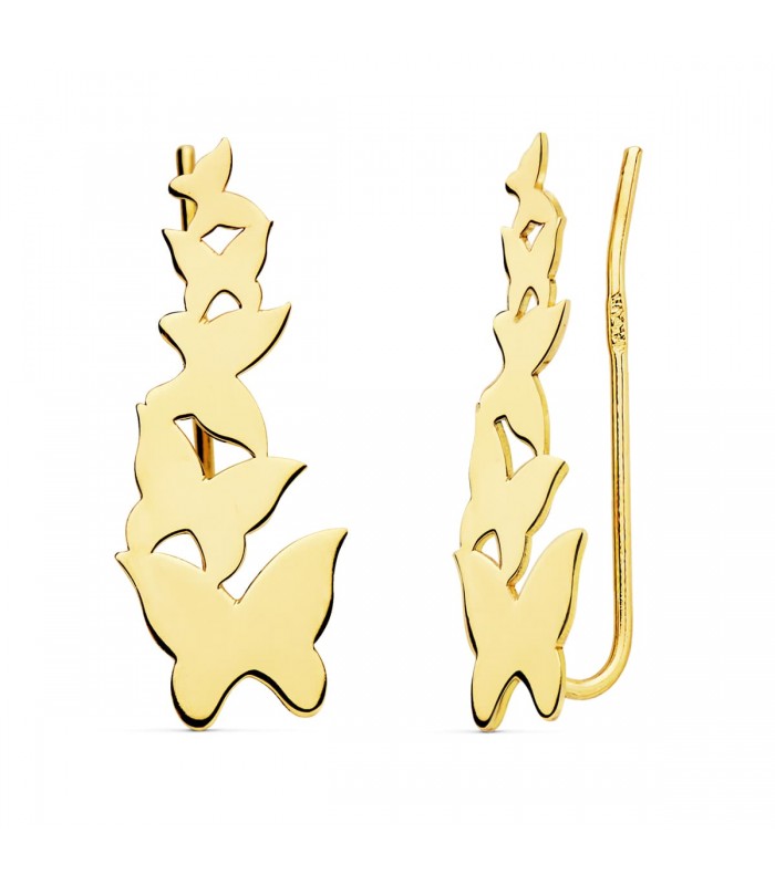Orecchini lobo lunghi oro 18 kt, modello rampicanti a farfalla | Gioielli donna