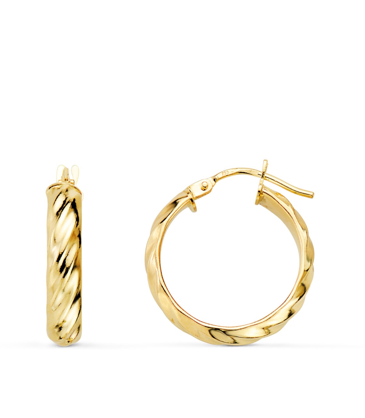 Boucles d'oreilles Créoles pour femme avec finition godronnée et corde torsadée. | Or Jaune 18K 18 mm