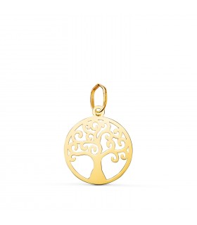 Ciondolo Albero della Vita oro giallo 750 14mm | Gioielli portafortuna, medaglia tonda, traforata con filigrana