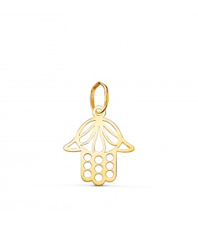 Colgante Mano de Fátima calada en Oro 18 K 16 mm. Hamsa, amuletos de suerte contra el mal de ojo.