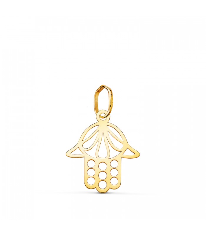 Ciondolo Mano di Fatima traforato in oro giallo 750, 16mm | Ciondoli portafortuna, amuleti e talismani