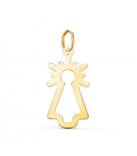 Moderner Anhänger „Virgen del Pilar“ aus 750er Gold, 22 mm, ideal für Frauen und als Taufgeschenk.