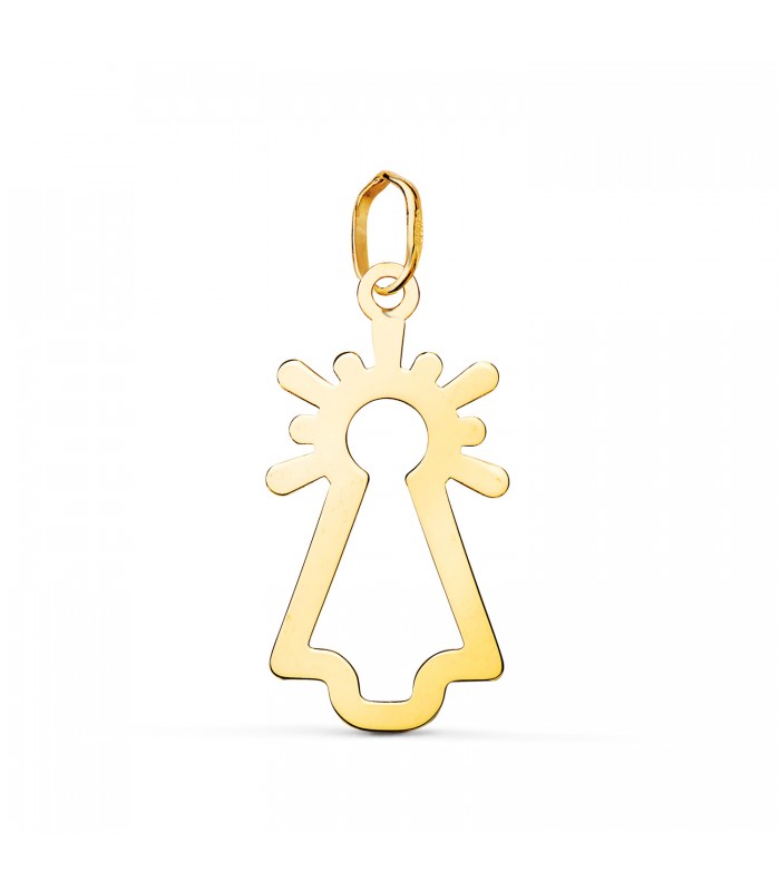 Moderner Anhänger „Virgen del Pilar“ aus 750er Gold, 22 mm, ideal für Frauen und als Taufgeschenk.