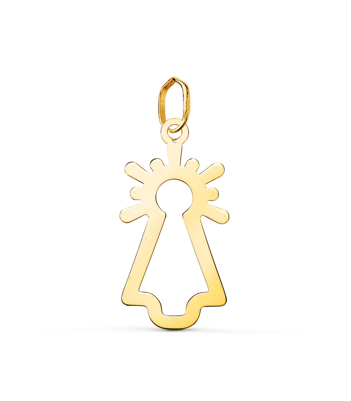 Moderner Anhänger „Virgen del Pilar“ aus 750er Gold, 22 mm, ideal für Frauen und als Taufgeschenk.